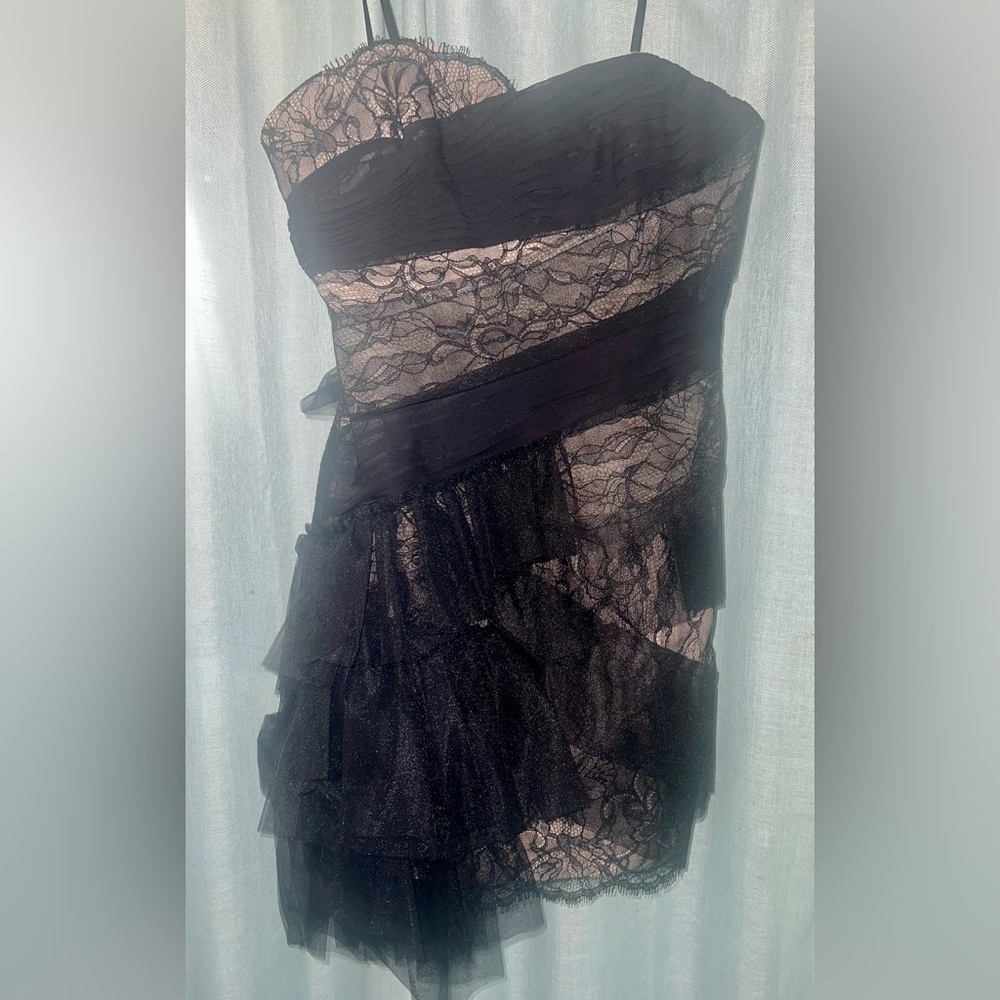 BCBGMaxAzria Runway Strapless Black Lace Dress